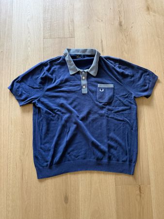 Fred Perry Strick Polo Shirt Kurzarm Blau | Grösse XL
