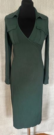 Tannengrünes Herbstkleid von H&M Gr. S aus Viskose und Wolle