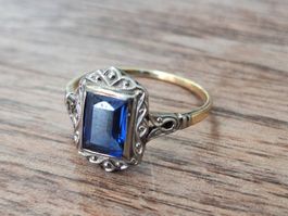Antiker Tansanit Ring Gelbgold 18 Karat (punziert) Grösse 50