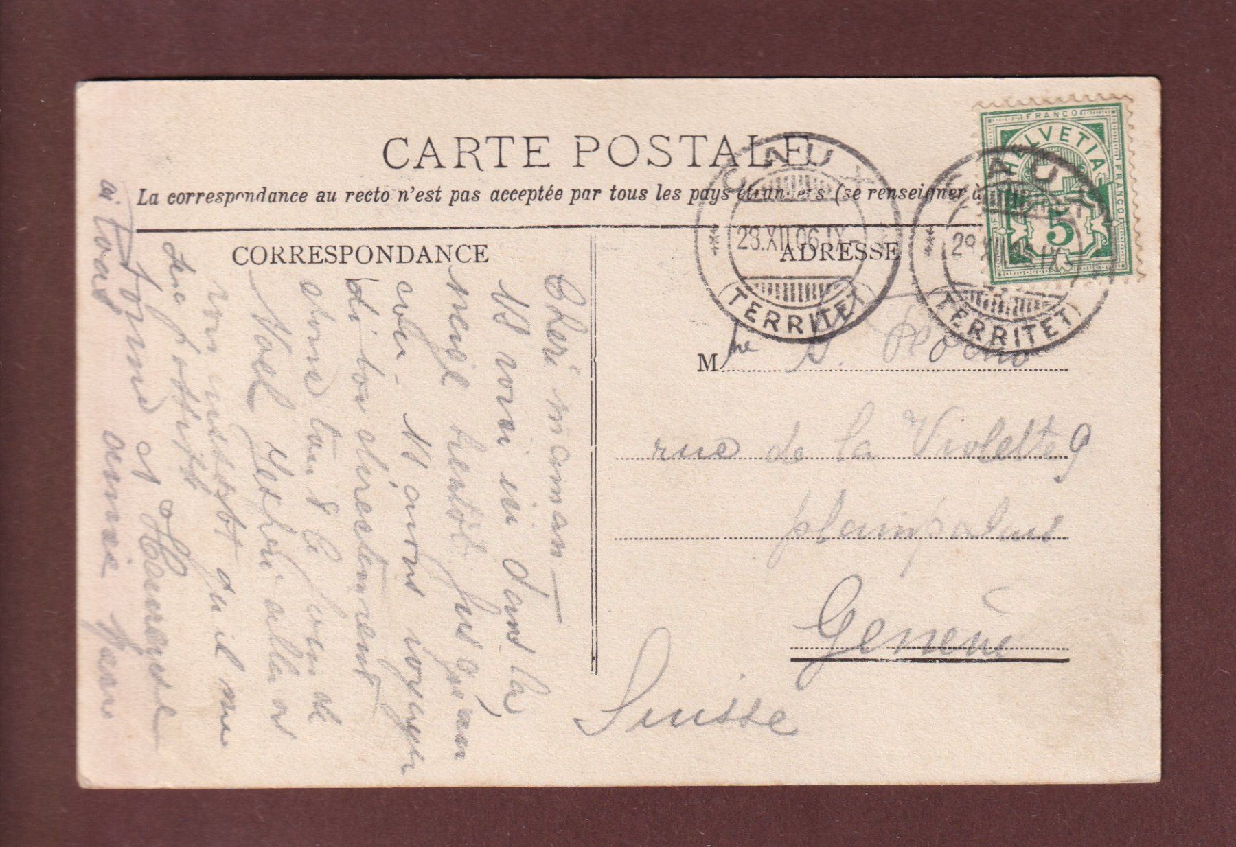 Cartoline postali: CAUX - Grand Hôtel - 1906 – Usato da Pully venduto da nicecards 1