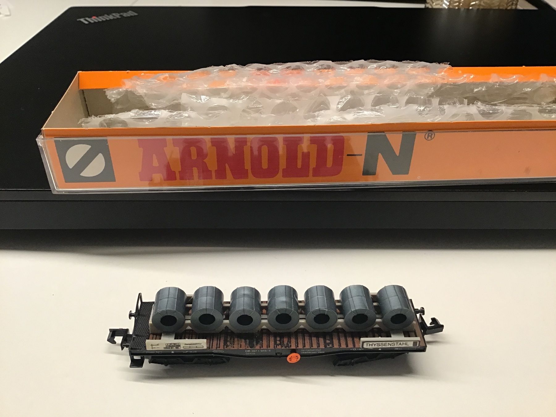 Arnold Modellini di ferrovie: Arnold N 4962: Rollwagenzug "Thyssenstahl" -N – Usato da Männedorf venduto da Modell-Spezialisten