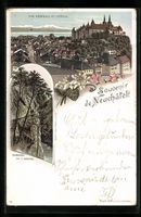 Litho Neuchatel, Vue generale et Chateau