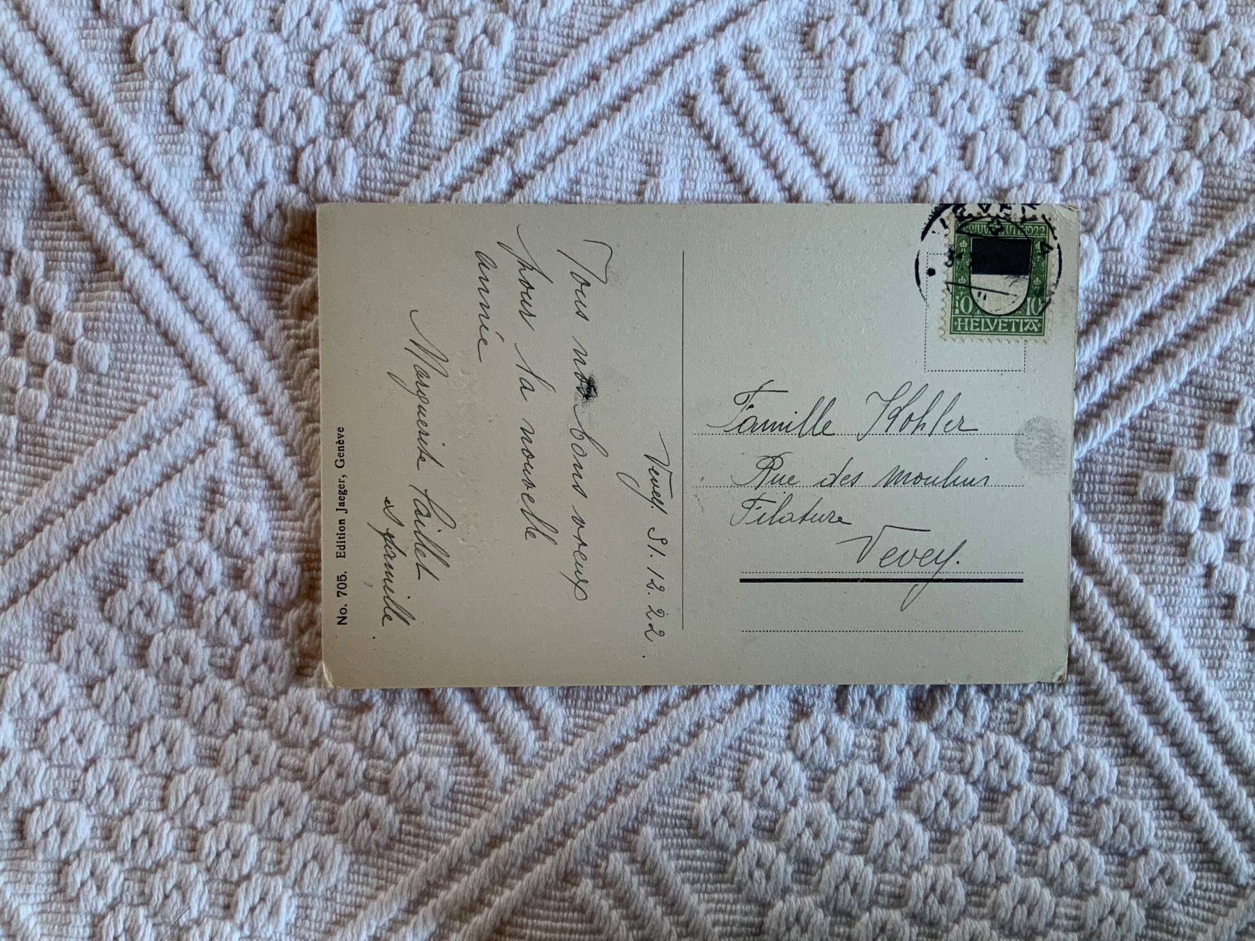 Cartoline postali: Ansichtskarte Bonne Anneé, gelaufen 1922 – Usato da Vellerat venduto da joromaur 1