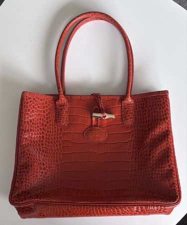 Longchamp roseau en cuir façon croco orange