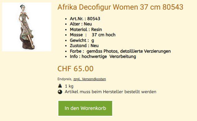 Statuette: Afrika Figur Women  NEU – Nuovo e nell'imballaggio originale da Hagenbuch ZH venduto da cougar1 1