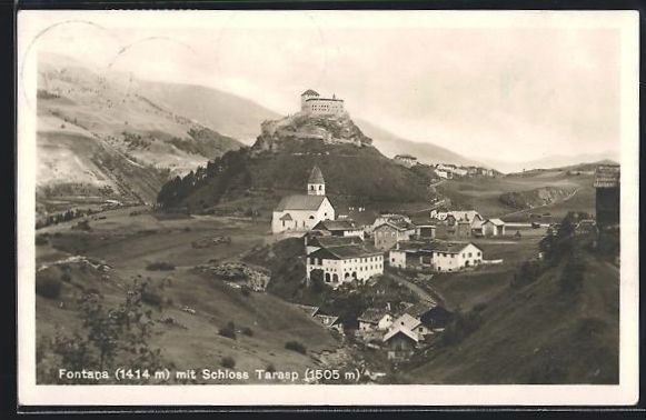 Cartes postales: Fontana, Ortsansicht mit Schloss Tarasp – D'occasion à Berlin par bartko-reher