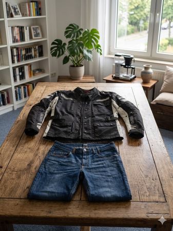 Motorrad-Kombi Set: Jacke (M) & Jeans (W32/L32)