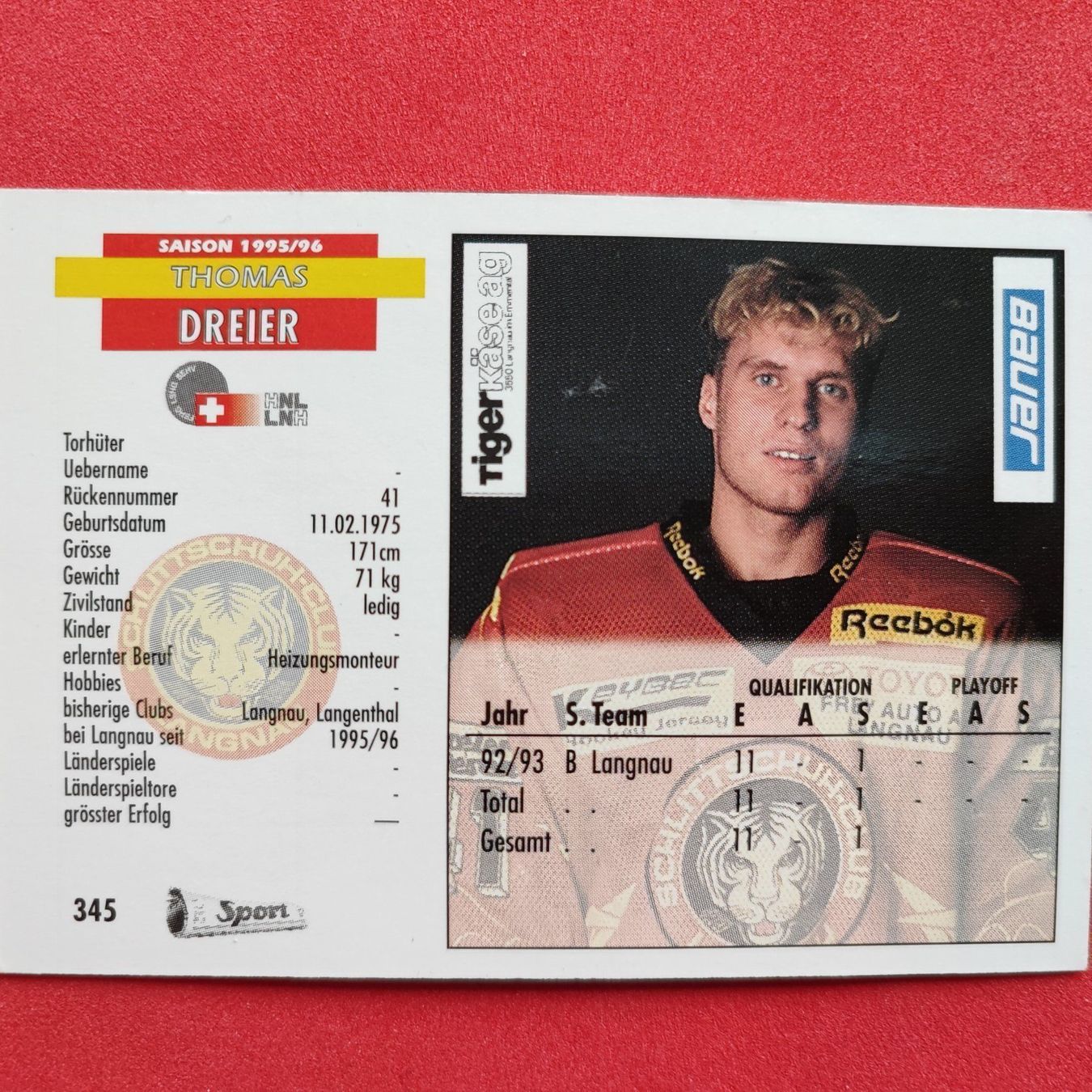 Carte collezionabili: Thomas Dreier - SC LANGNAU - 1995/96 – Usato da Dübendorf venduto da kb86_MOVIE 1