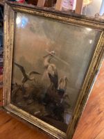 Lithogravure cigogne Litho Storch antik ancien