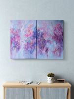 2  Acrylbilder mit lila Bluemen, 50x70 cm