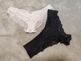 Damen Slips mit Spitze schwarz und weiss 2er Set neu gr. M