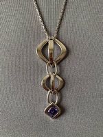 Schmuck-Set, Kette & Ohrringe, silber, fliederfarbener Stein