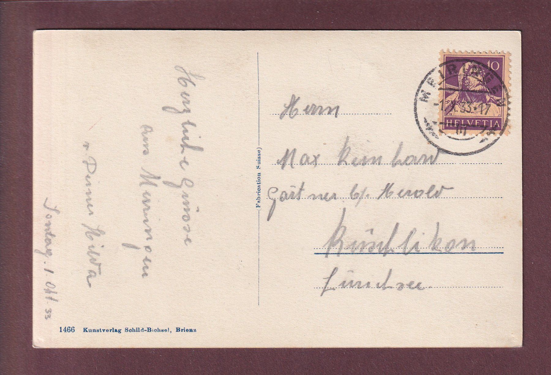 Ansichtskarten: DOSSENHÜTTE - Gstellihorn - 1933 – Gebraucht aus Pully von nicecards 1