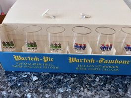 6 Warteck Biergläser Basel im Set mit Originalkarton