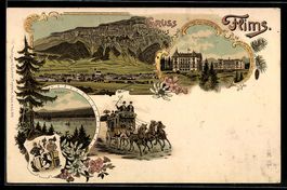 Litho Flims, Kurhaus, Ortsansicht gegen 