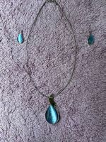 Parure élégante collier + boucles d?oreilles goutte bleue