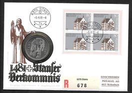 Münzbrief 662 FDC Stanser Verkommnis Stans 3.9.1981