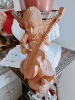 Statua angelo con violoncello in legno intagliato a mano