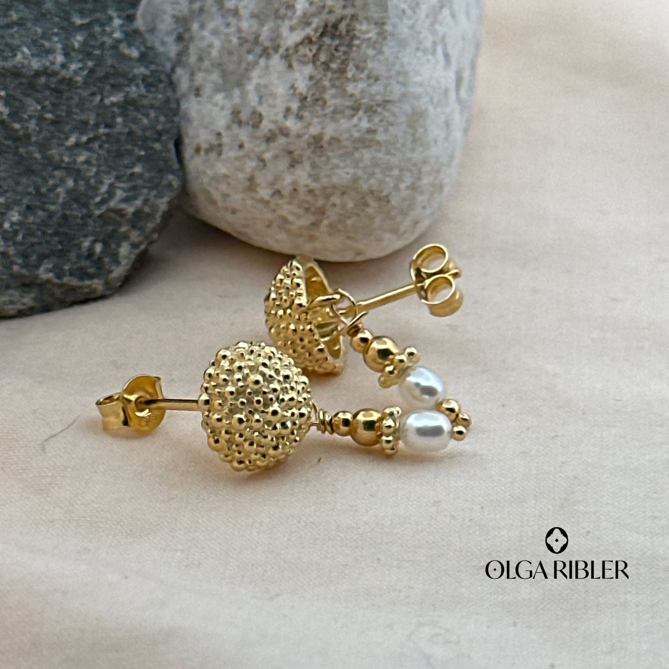 Olga Ribler Boucles d'oreille: Ohrstecker mit Perlen, Silber rosevergoldet – Neuf (Voir description) à Luzern par Schmuckoutlet 1