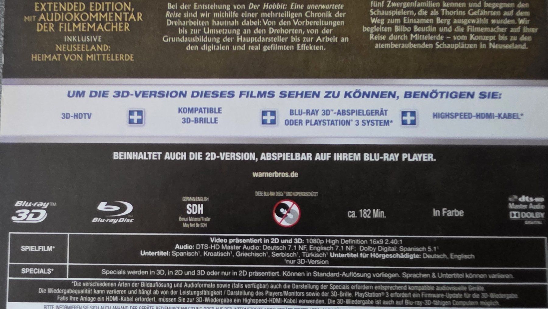 Tutti i DVDs: Blu Ray- Hobbit - Eine unerwartete Reise - 3D Edition – Usato da Oetwil am See venduto da fineli2 1