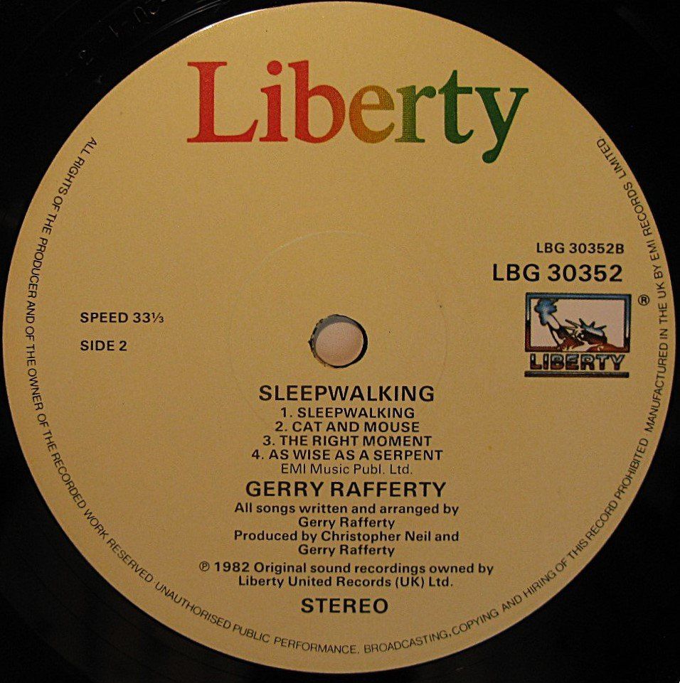 Dischi in vinile: GERRY RAFFERTY "Sleepwalking" U.K. First Press     LP IN VG+ – Usato da Monthey venduto da Pingmub 4