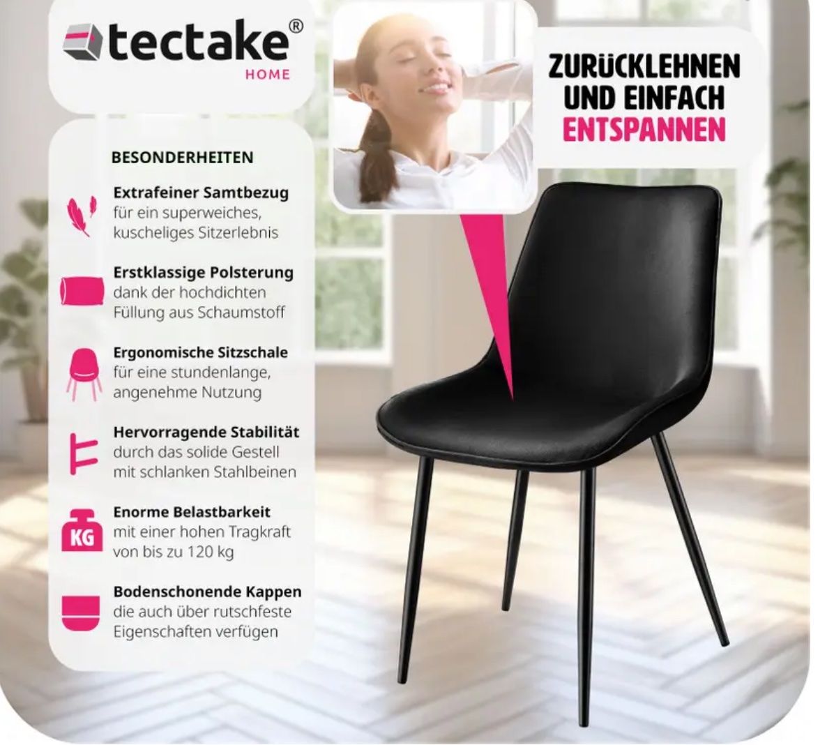 Sedie: 2er Set Stuhl schwarz gepolstert, in Samtoptik – Nuovo e nell'imballaggio originale da Necker venduto da liq24 1