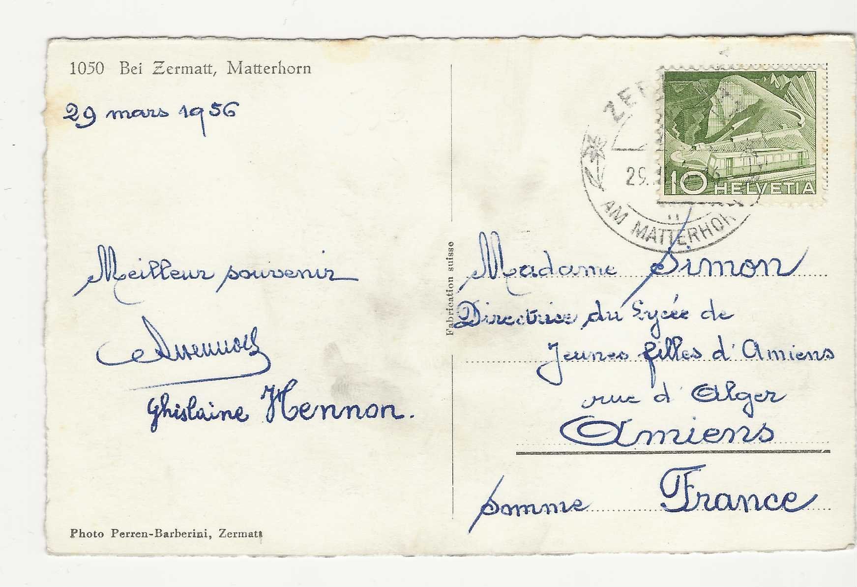 Cartoline postali: Bei Zermatt, Matterhorn 1956 – Usato da Küttigen venduto da rolypo 1