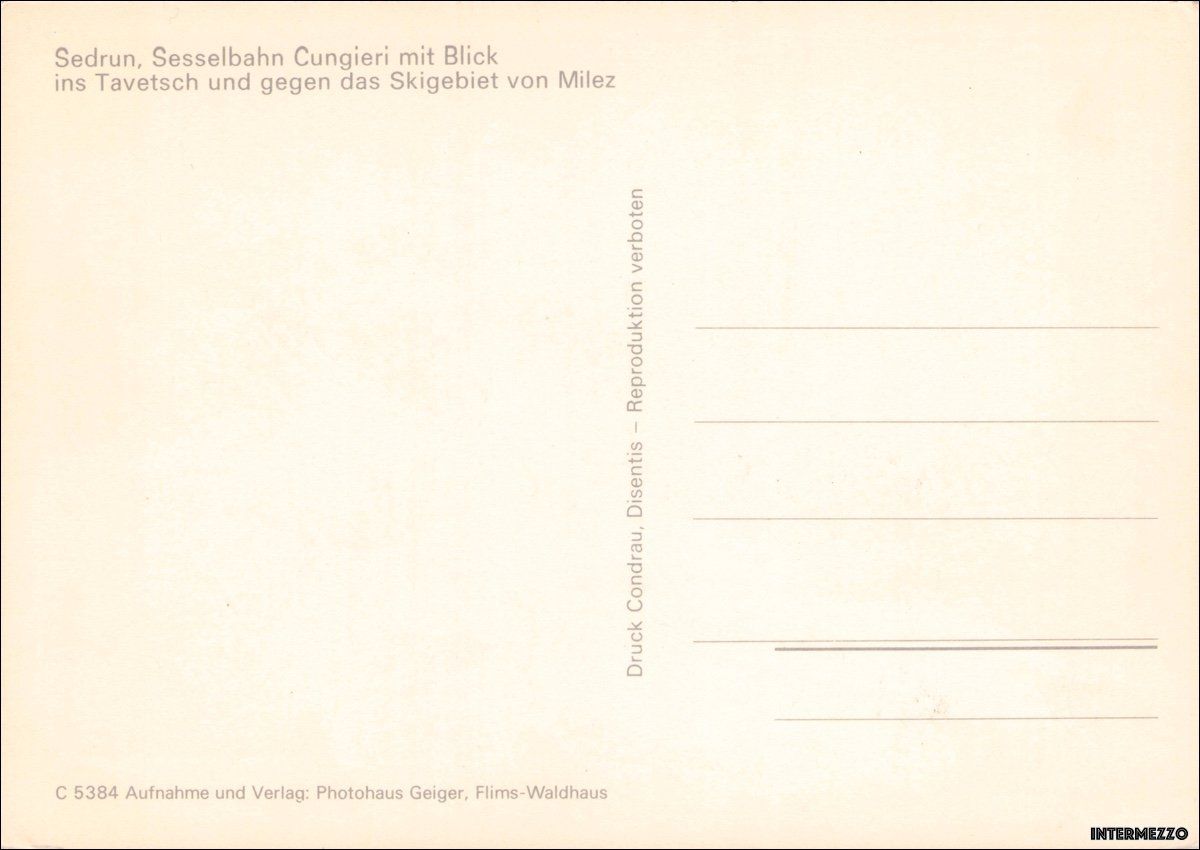 Cartoline postali: Sedrun GR // Sesselbahn Cungieri Einersessel Milez Surselva – Usato da Basel venduto da intermezzo12 1