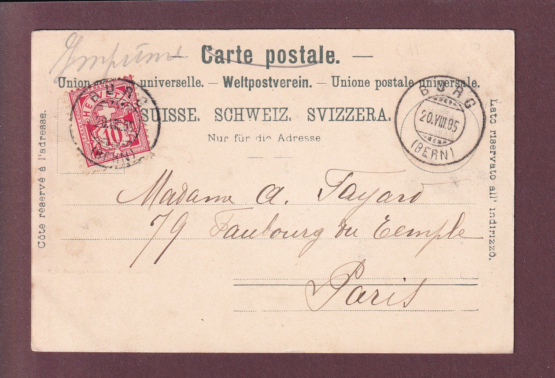 Cartoline postali: Gruss aus BURG - 1905 – Usato da Pully venduto da nicecards 1