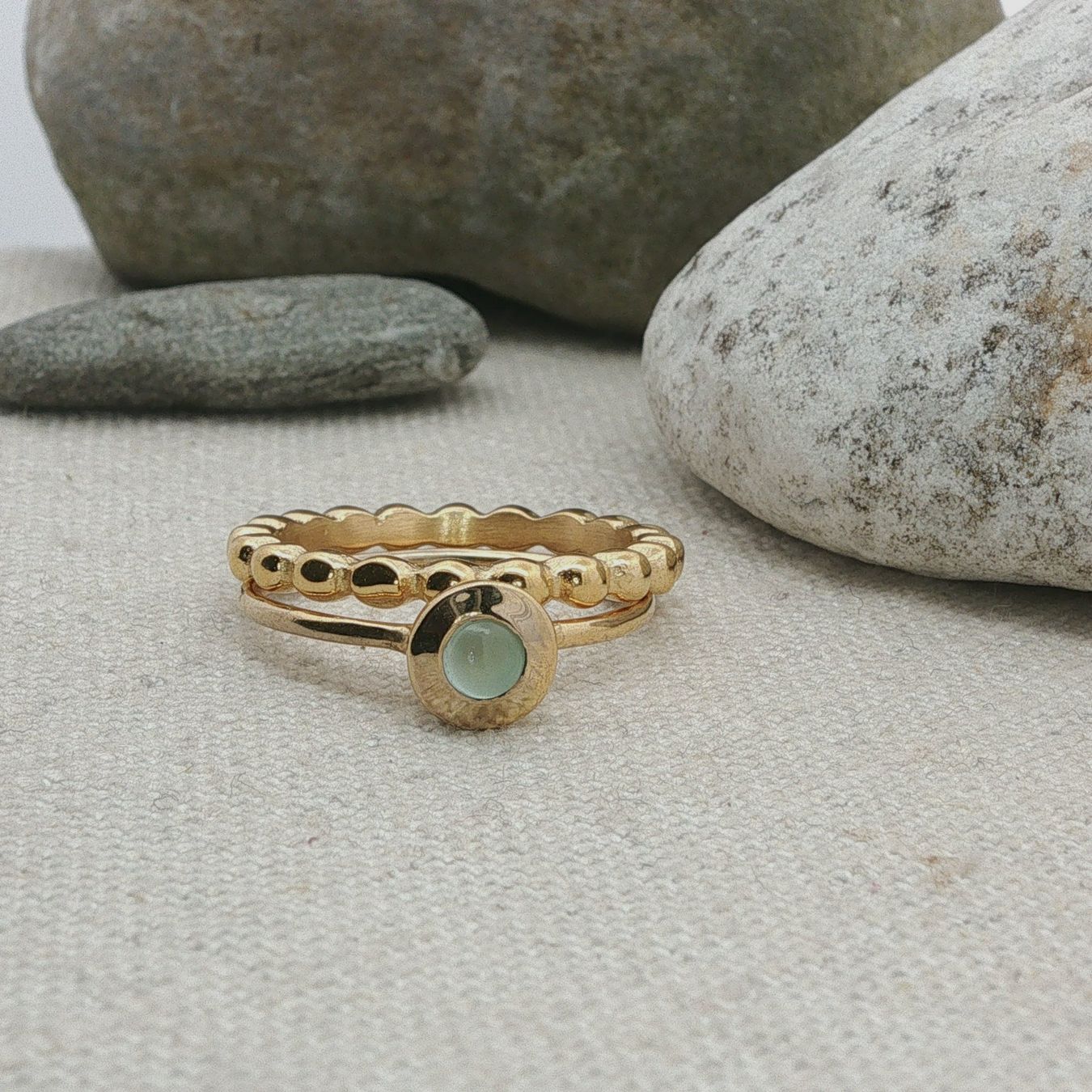 Olga Ribler Anelli: Edelstahl & Silber Prehnite Ring SET Ringgrösse 60 – Nuovo (secondo la descrizione) da Luzern venduto da Schmuckoutlet