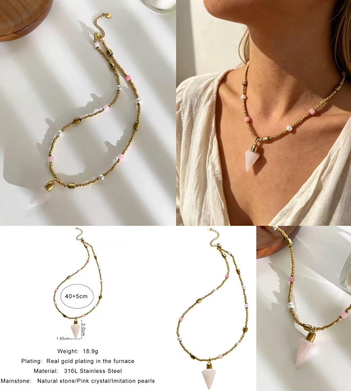 Catenine: Rose Quartz Pendulum Stainless Steel Necklace – Nuovo (secondo la descrizione) da Allschwil venduto da Jani_Banani 9