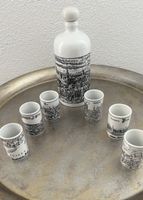 Antike Schnapsflasche mit 6 Gläsern, Schweizer Staedte
