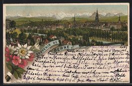 Lithographie Bern, Totalansicht, 1896