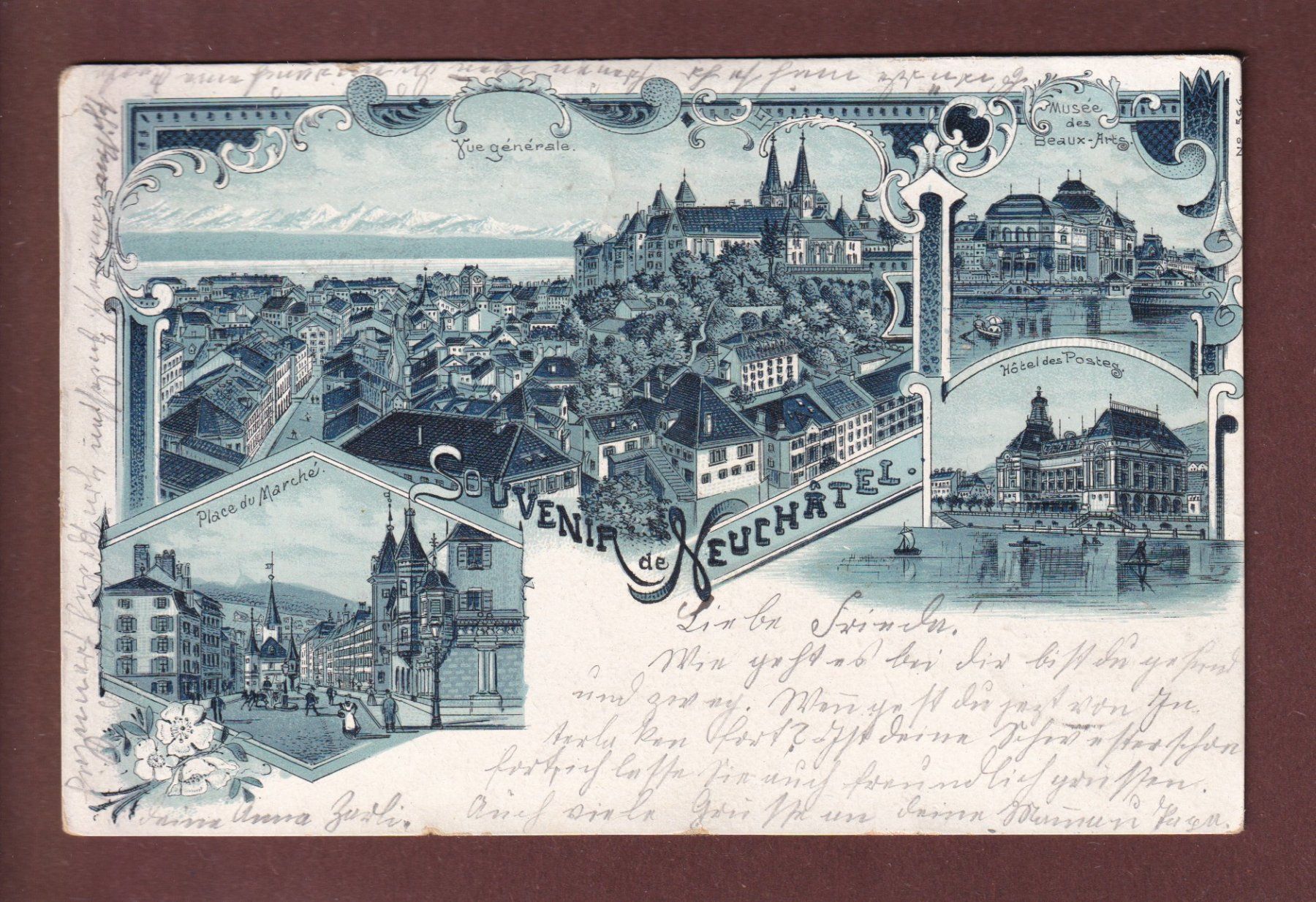 Ansichtskarten: Souvenir de NEUCHÂTEL - 1901 Litho – Gebraucht aus Pully von nicecards