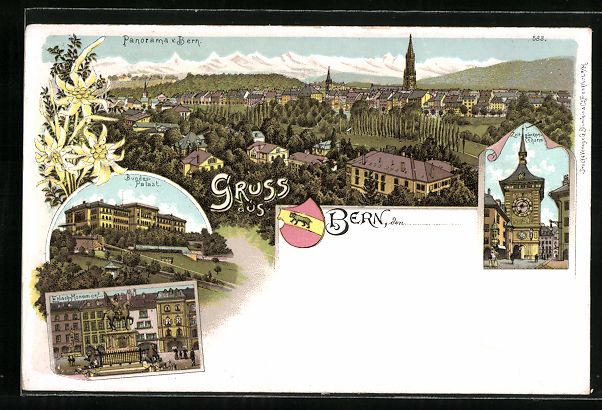Cartoline postali: Litho Bern, Bundes-Palast, Erlach-Monume – Usato da Berlin venduto da bartko-reher