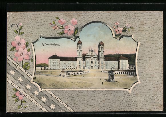 Cartoline postali: Passepartout-AK Einsiedeln, Kirche mit V – Usato da Berlin venduto da bartko-reher