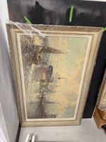 Ölgemälde Hafenmotiv mit Holzrahmen guter Zustand 80x120