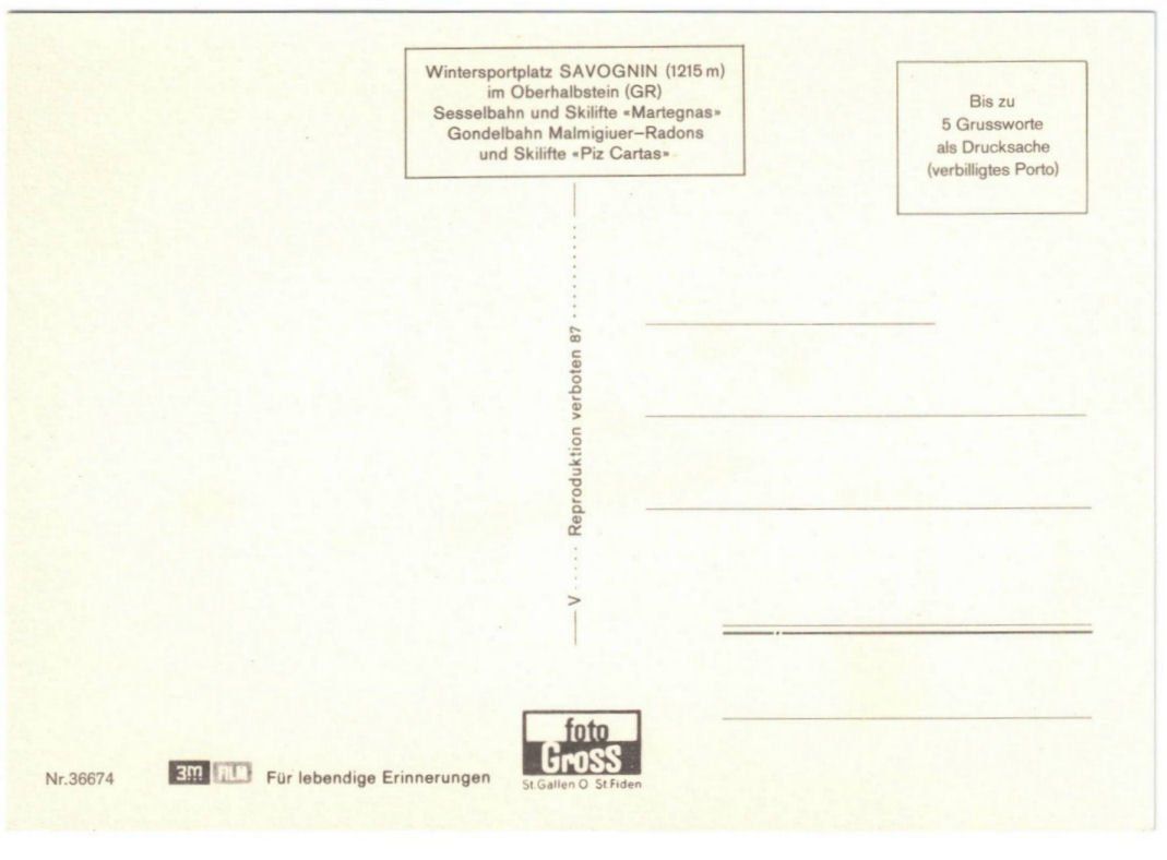 Cartoline postali: Savognin - Gondelbahn + Skilift Radons – Usato da Binningen venduto da Mountainrider 1