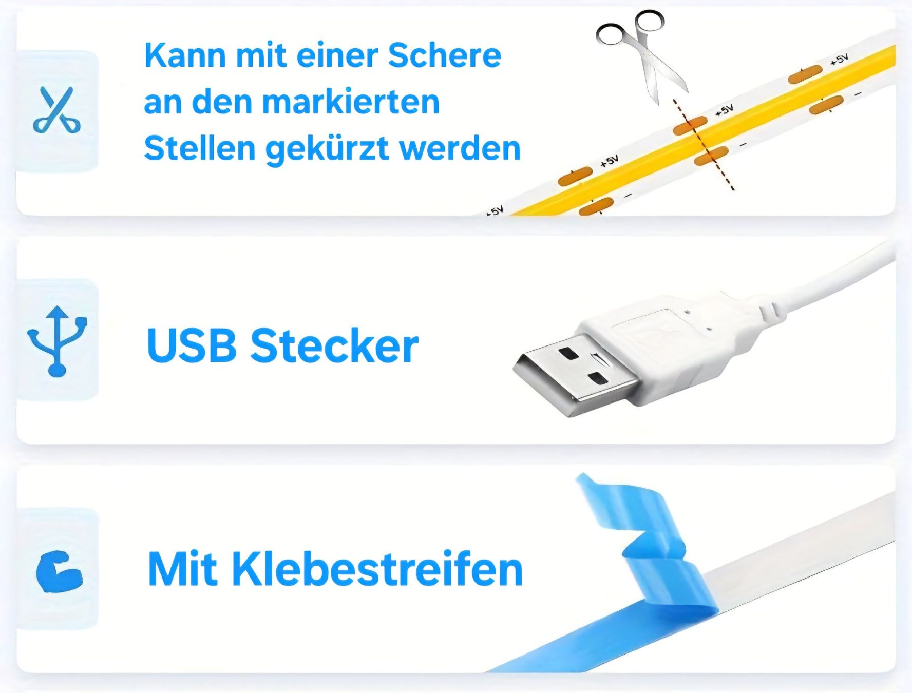 Ghirlande e barre luminose: COB LED Leuchtstreifen / dimmbar / 4000K mit USB Stecker – Nuovo e nell'imballaggio originale da Uster venduto da -FPS- 4