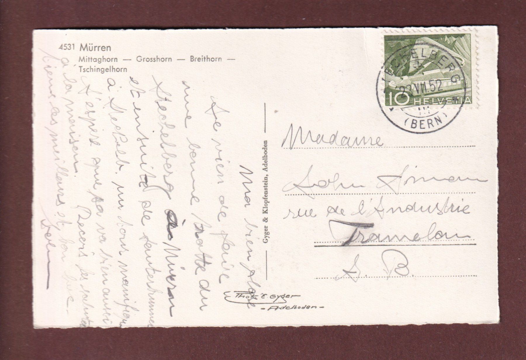 Cartoline postali: MÜRREN - 1952 – Usato da Pully venduto da nicecards-shop 1