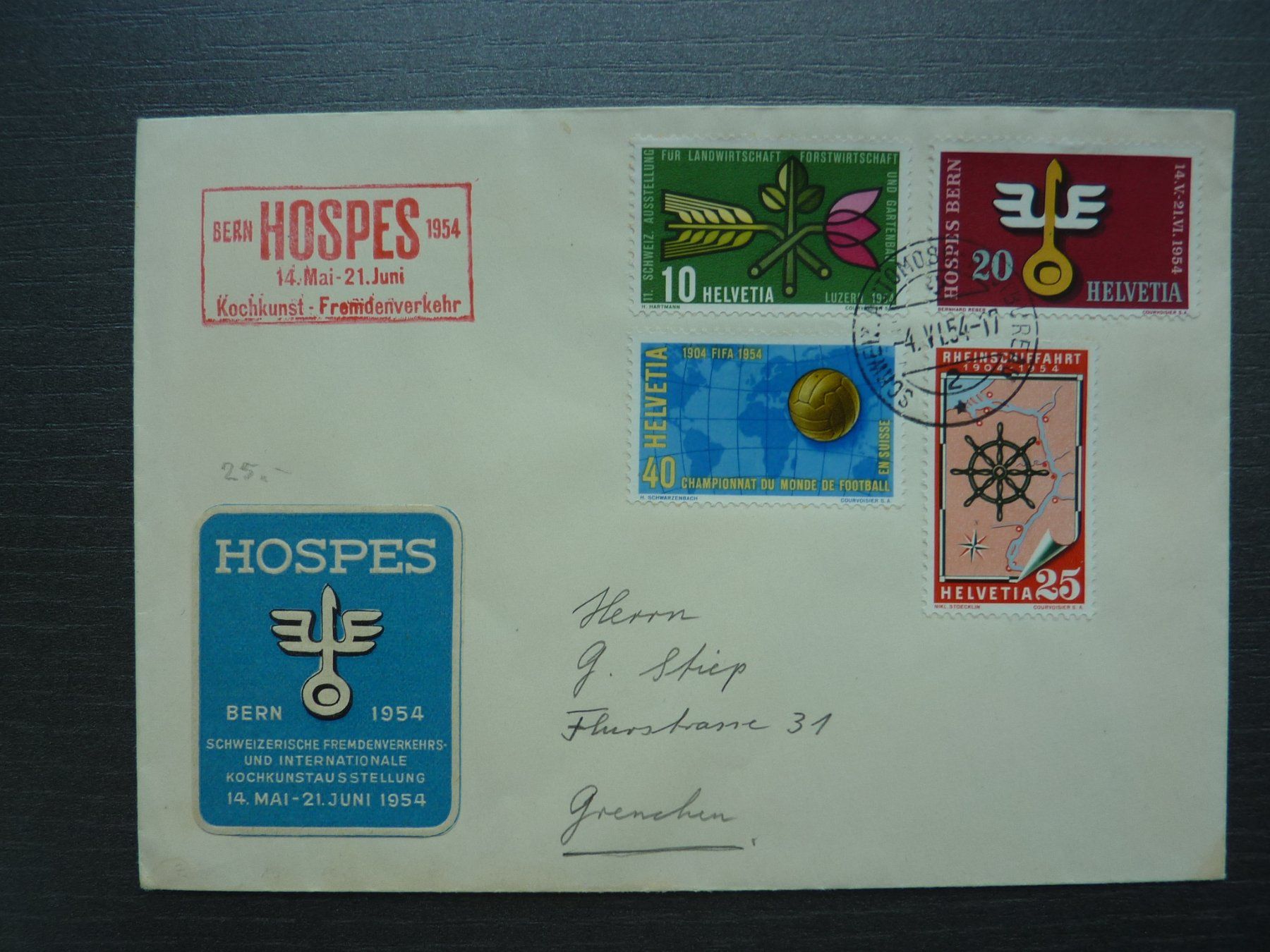Tous les timbres: 1954  Satzbrief mit Hospes-Vign.  Fr. 2.--. – D'occasion à Zürich par Aetna14