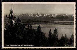 AK Chaumont, La tour et les Alpes