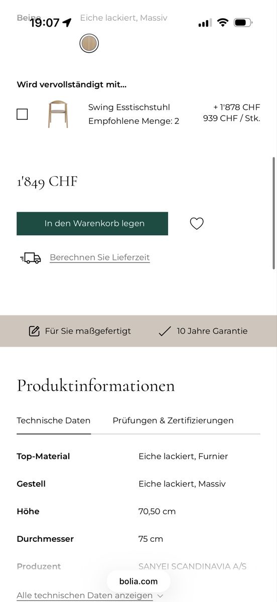 Bolia Tavoli: Bolia Turned Table Esstisch Eiche rund 75 cm - NP 1849 CHF – Nuovo (secondo la descrizione) da Zürich venduto da den_t9wl 1