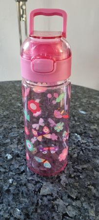 Trinkflasche Kinder pink Blumen Schmetterlinge neu