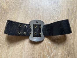 Ceinture vintage cuir fait main marron boucle argent, 85