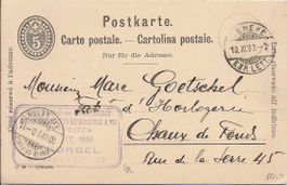 ENTIER POSTAL de GENÈVE à CHAUX - de - FONDS ( horlogerie )