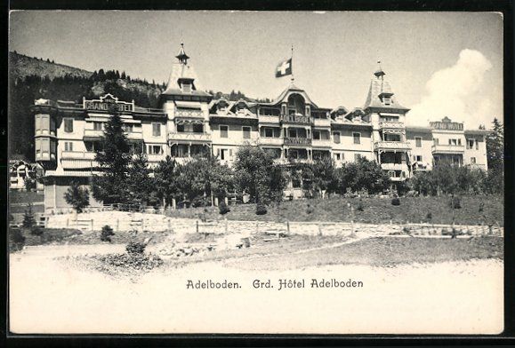 Cartoline postali: Adelboden, Frontansicht Grd. Hotel Adelb – Usato da Berlin venduto da bartko-reher