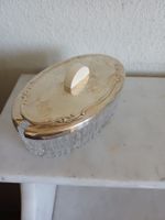 Ovale Vintage Butterdose Metall versilbert Glas Kristall