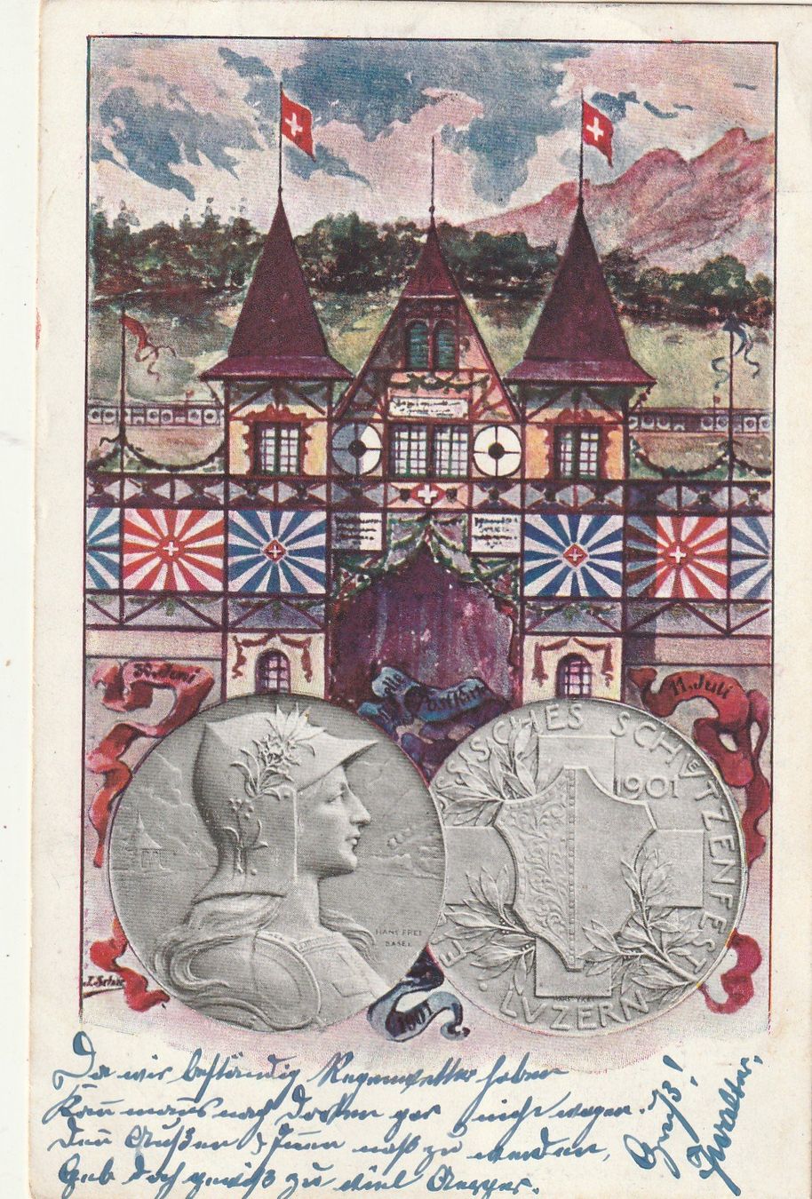 Ansichtskarten: Luzern Eidg. Turnfest 1901 mit Vignette – Gebraucht aus Rorschacherberg von fratovi2