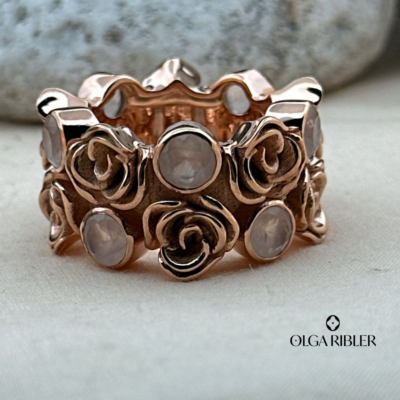 Olga Ribler Bagues: Statement Silber Ring 925 mit Rosenquarzen Grösse 55 – Neuf (Voir description) à Luzern par Schmuckoutlet 1